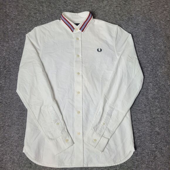 Fred Perry Button Down Men's Size S Shirt White Striped Collar Red Blue - Picture 1 of 11